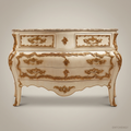 Louis XV Rococo Bombe Commode – Ivory Lacquer & Gold Leaf with Marble Top