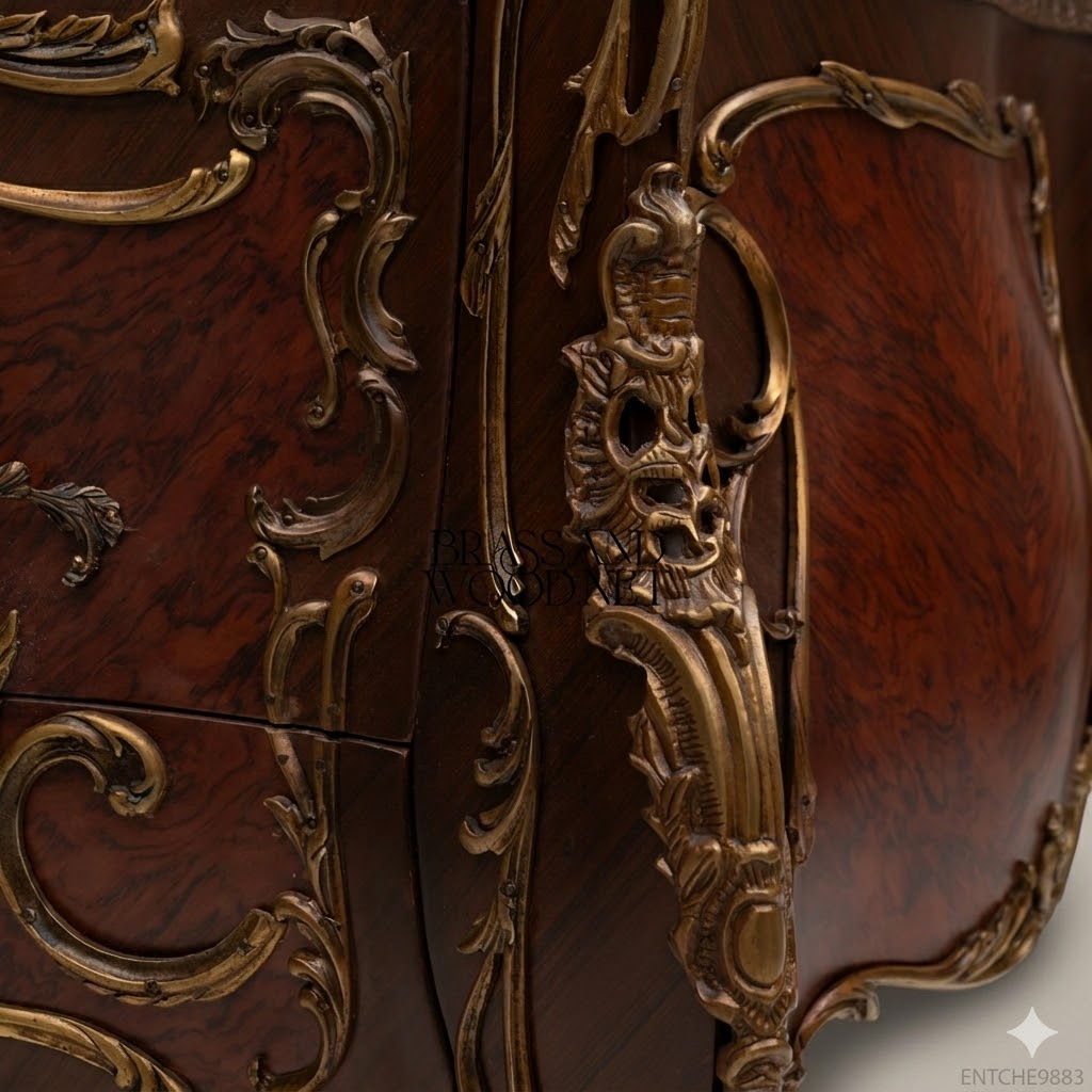 Louis XV Rococo Bombe Commode with Gilt Brass Ormolu & White Marble Top