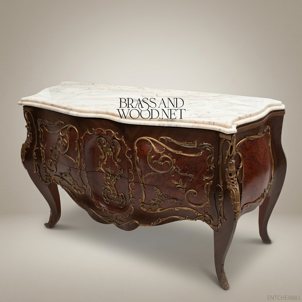 Louis XV Rococo Bombe Commode with Gilt Brass Ormolu & White Marble Top