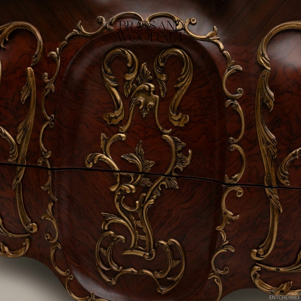 Louis XV Rococo Bombe Commode with Gilt Brass Ormolu & White Marble Top