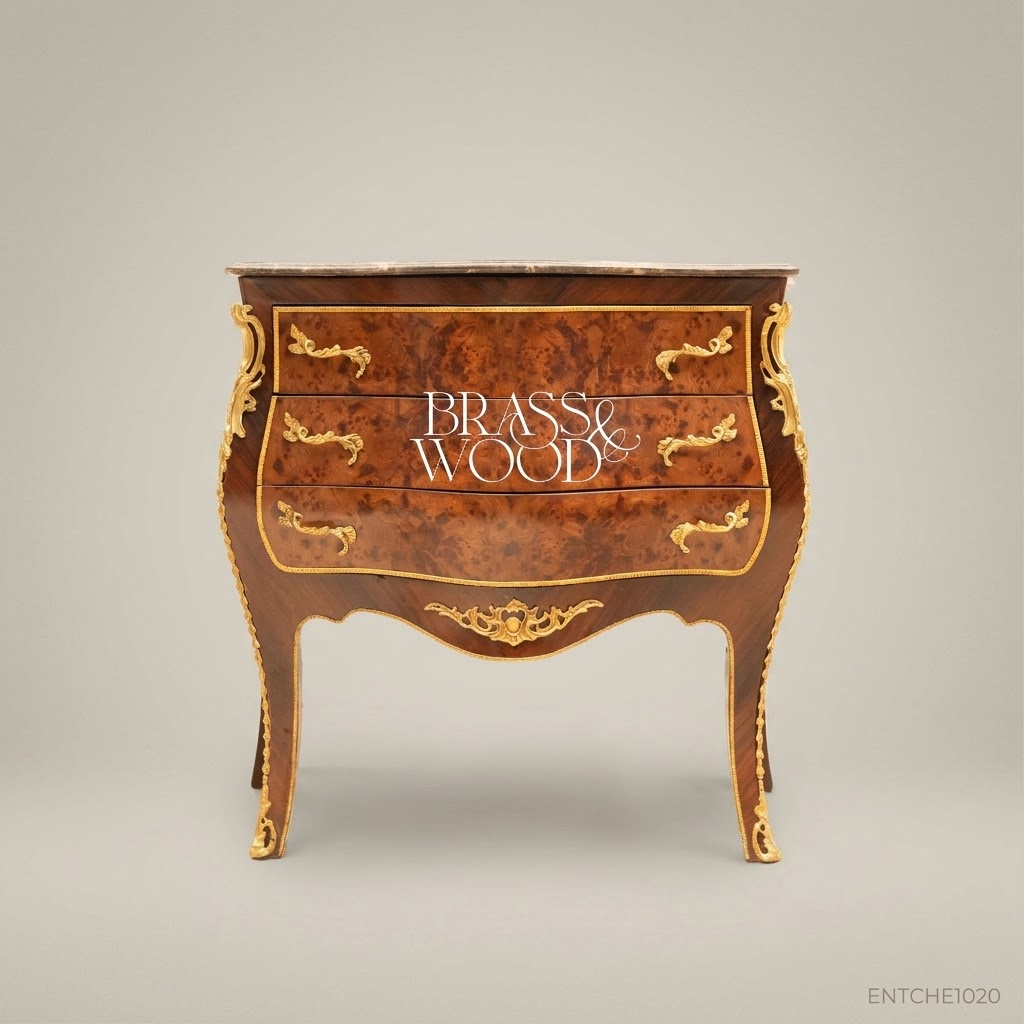 Louis XV Bombe Commode in Burr Walnut with Gilt Brass Mounts & Marble Top
