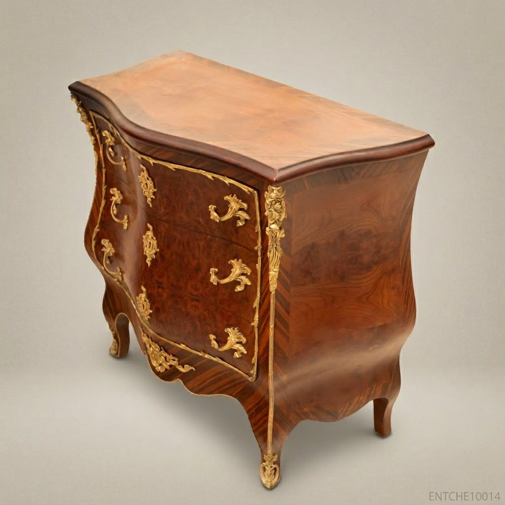 Louis XV Rococo Bombe Commode with Ormolu Mounts & Burl Walnut Veneer