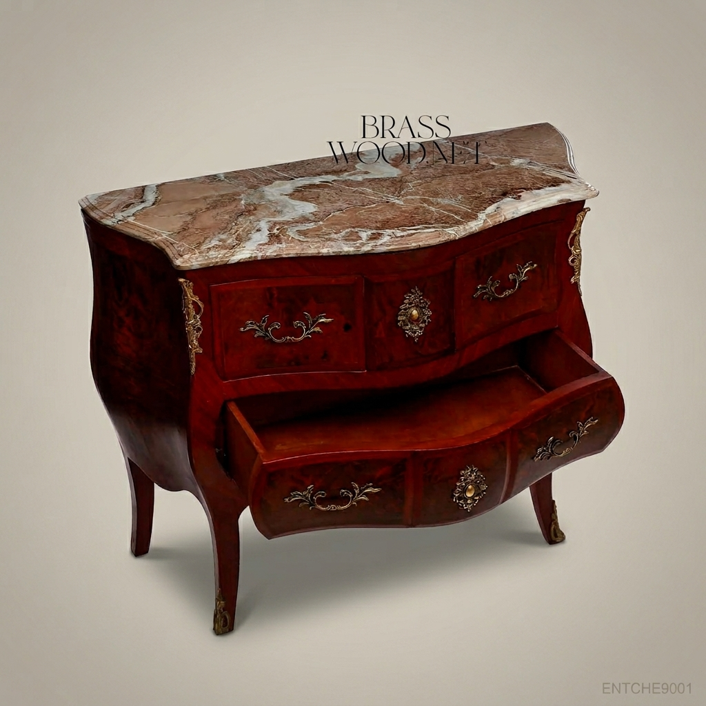 Louis XV Bombe Commode in Kingwood with Marble Top & Ormolu Mounts