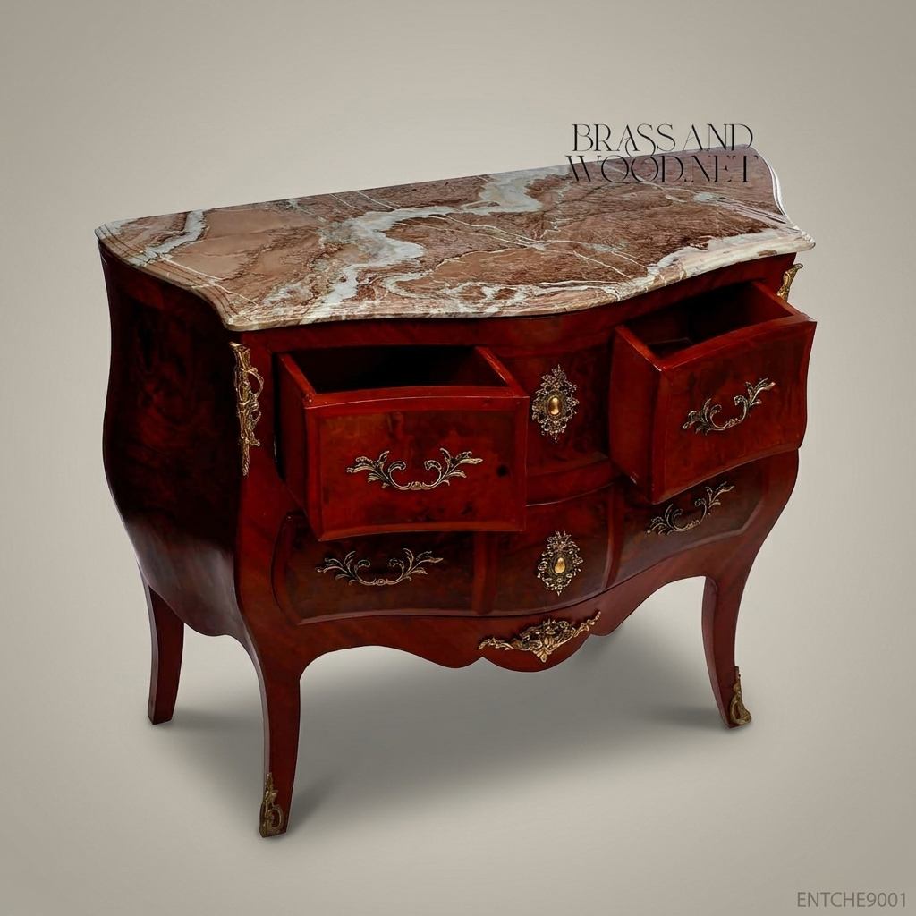 Louis XV Bombe Commode in Kingwood with Marble Top & Ormolu Mounts