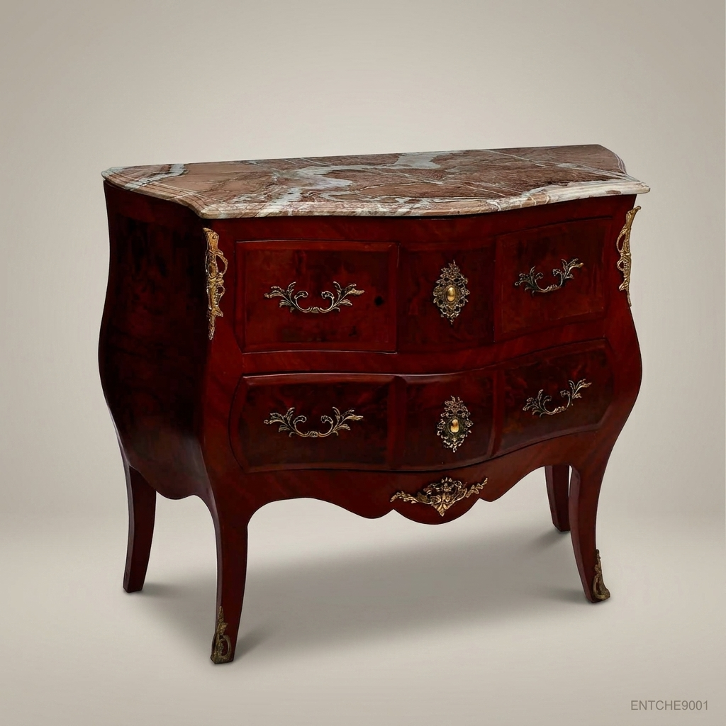 Louis XV Bombe Commode in Kingwood with Marble Top & Ormolu Mounts