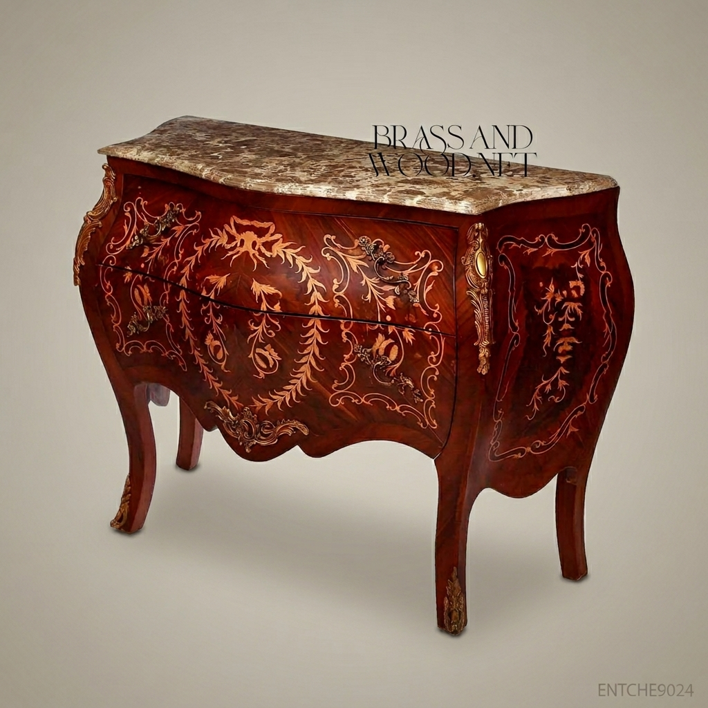 Louis XV Bombe Commode with Marquetry Inlay & Marble Top