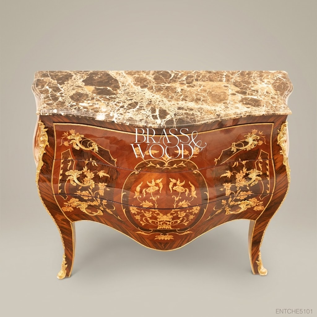 Louis XV Bombe Commode with Marquetry Inlay & Marble Top