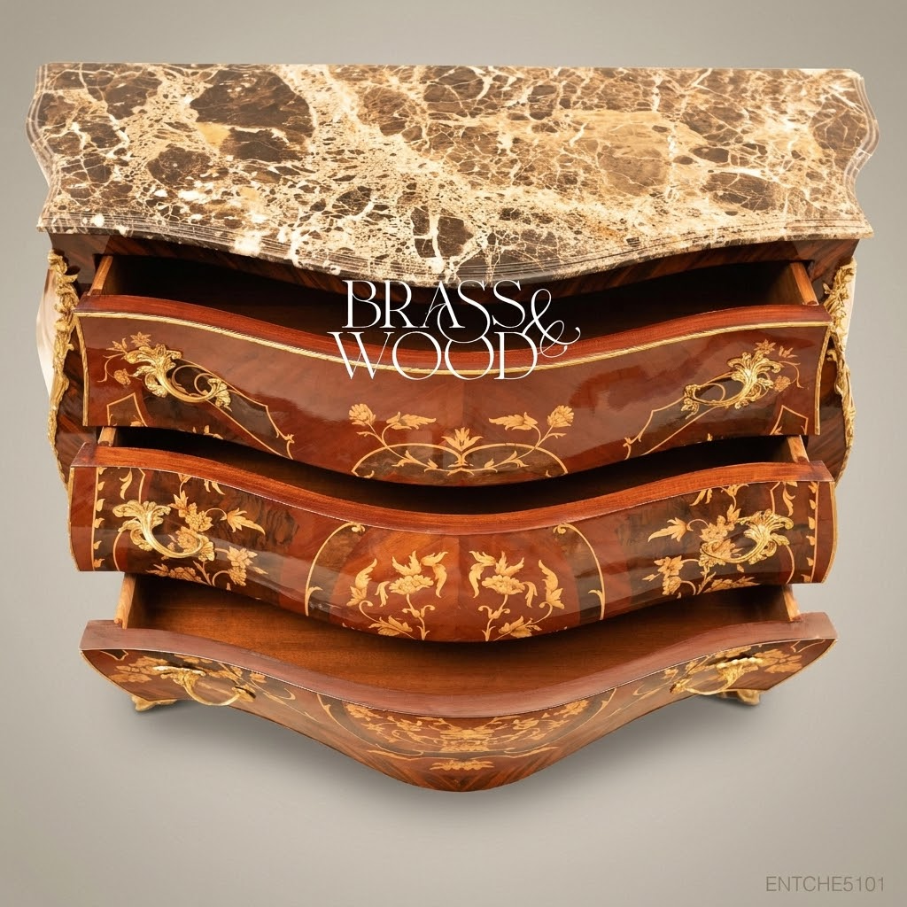 Louis XV Bombe Commode with Marquetry Inlay & Marble Top
