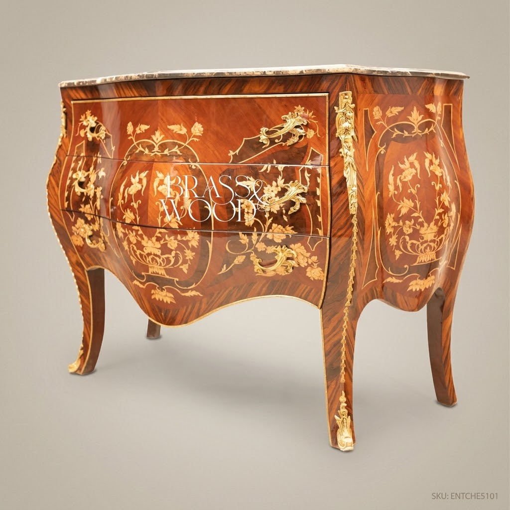 Louis XV Bombe Commode with Marquetry Inlay & Marble Top
