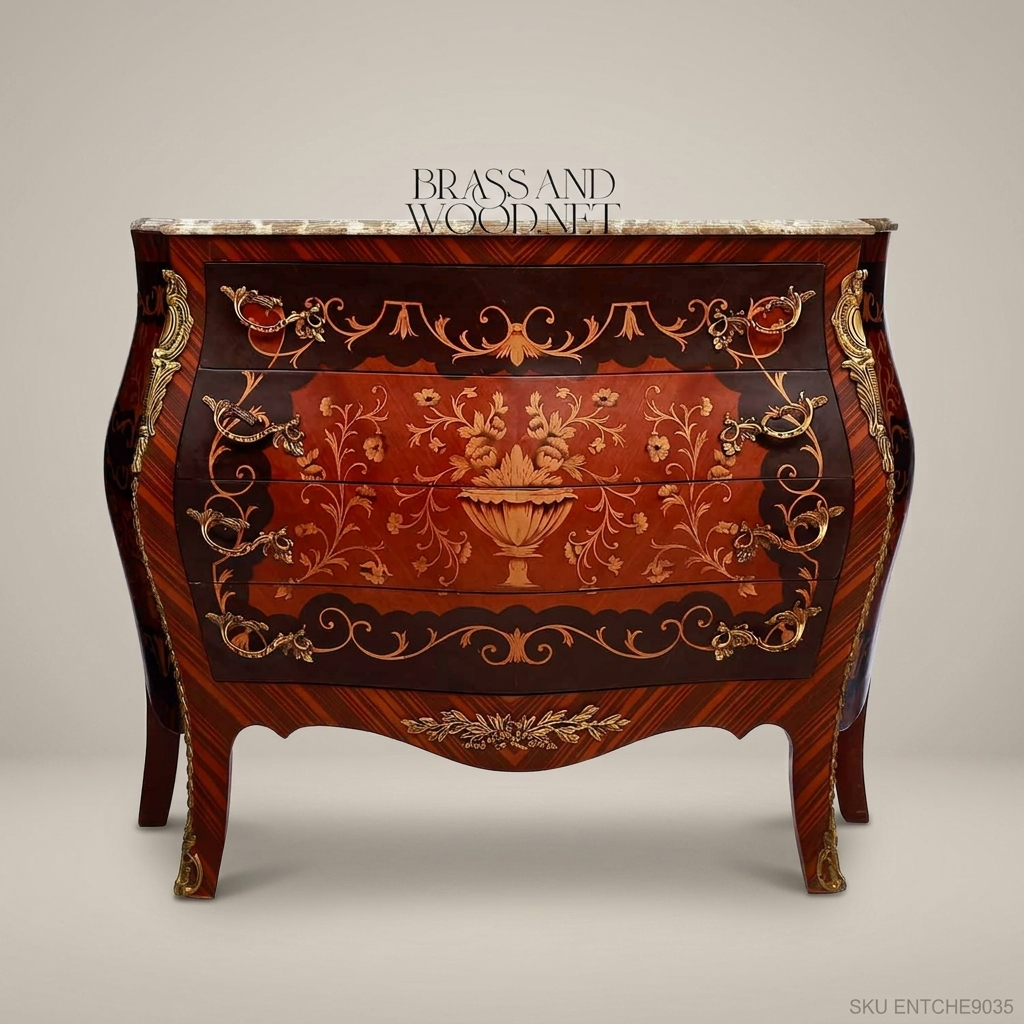 Louis XV Bombe Commode with Marquetry Inlay & Marble Top