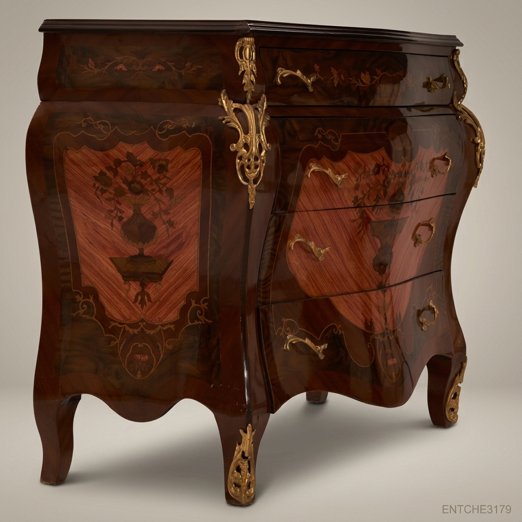 Louis XV Bombe Commode with Marquetry & Ormolu Mounts