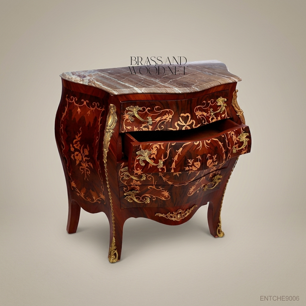 Louis XV Bombe Commode with Marquetry Inlay & Marble Top