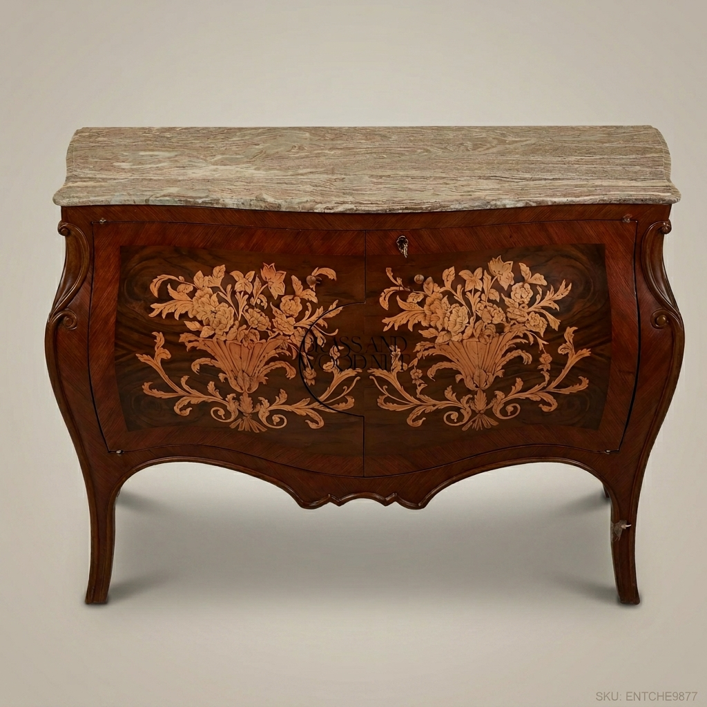 Louis XV Bombe Commode with Floral Marquetry & Marble Top