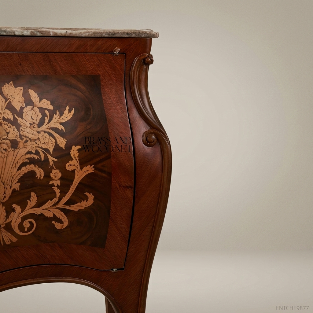 Louis XV Bombe Commode with Floral Marquetry & Marble Top