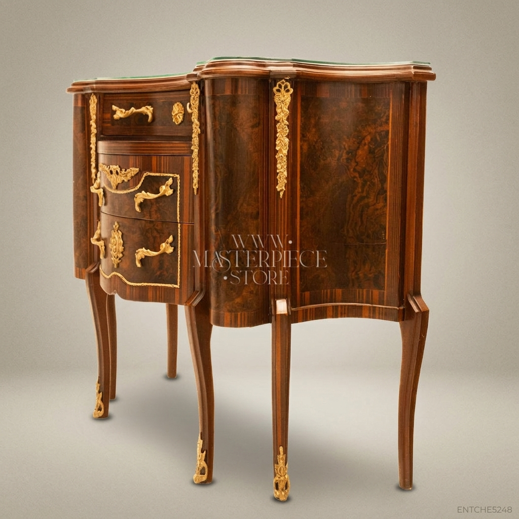 Louis XV Rococo Serpentine Commode with Ormolu Mounts & Marquetry