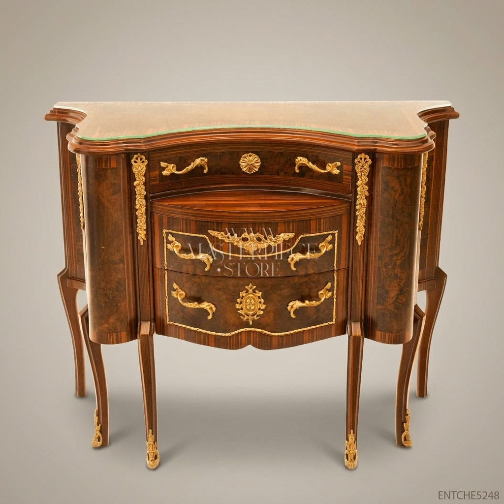 Louis XV Rococo Serpentine Commode with Ormolu Mounts & Marquetry