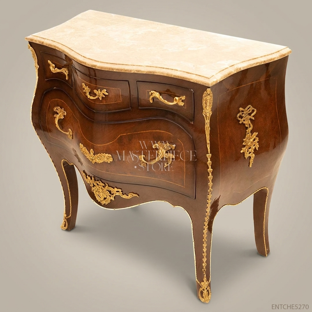 Louis XV Rococo Bombe Commode with Marble Top & Gilt Brass Mounts