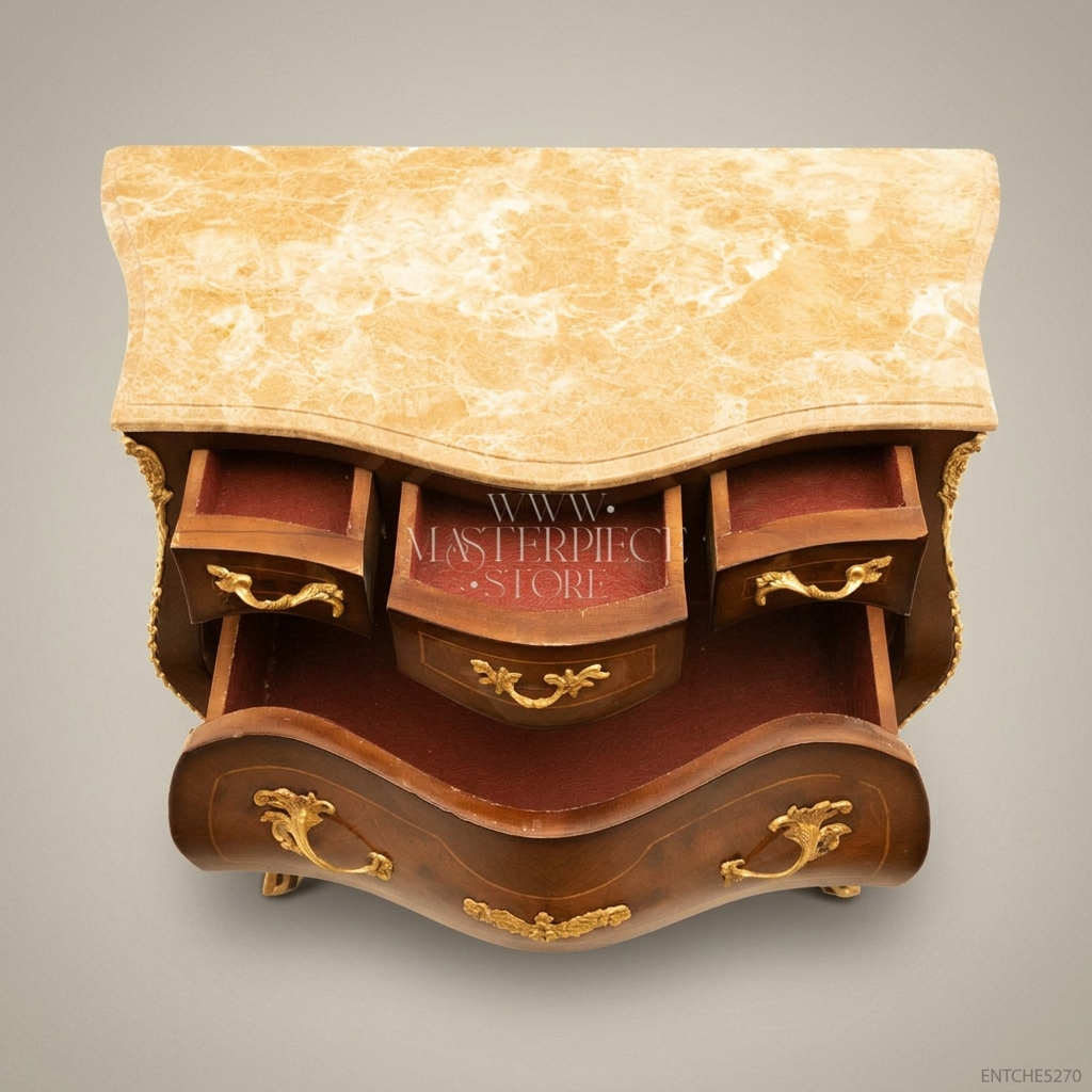 Louis XV Rococo Bombe Commode with Marble Top & Gilt Brass Mounts