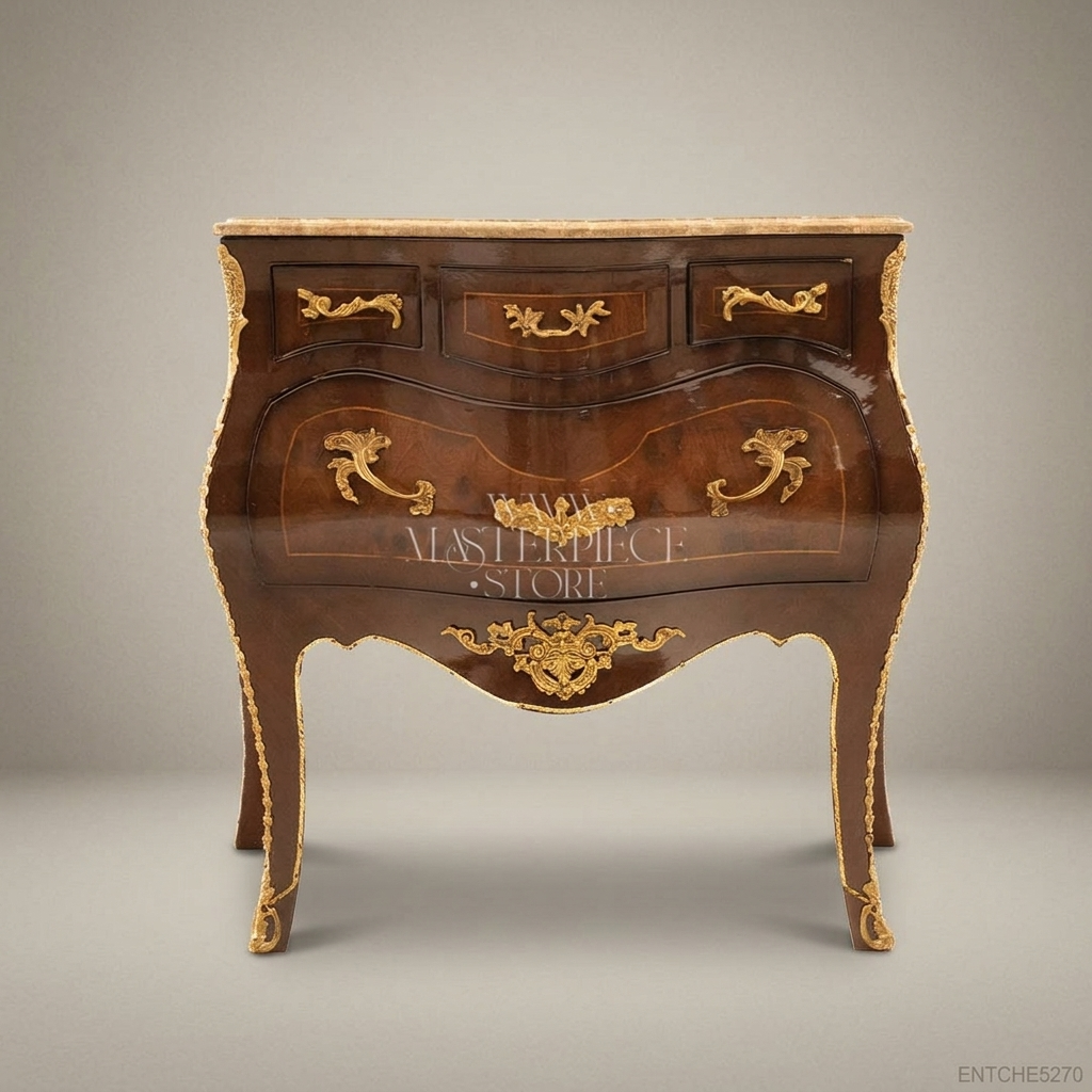 Louis XV Rococo Bombe Commode with Marble Top & Gilt Brass Mounts
