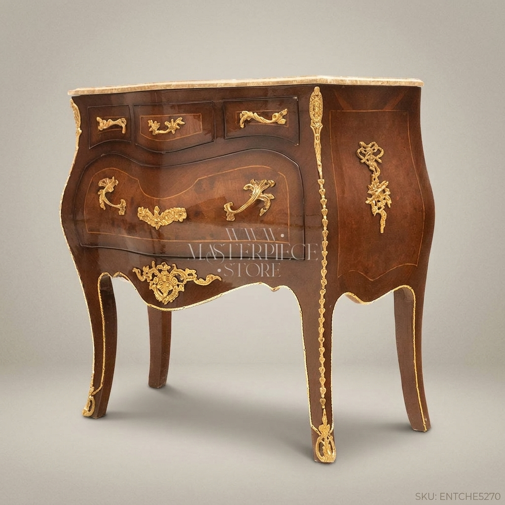 Louis XV Rococo Bombe Commode with Marble Top & Gilt Brass Mounts