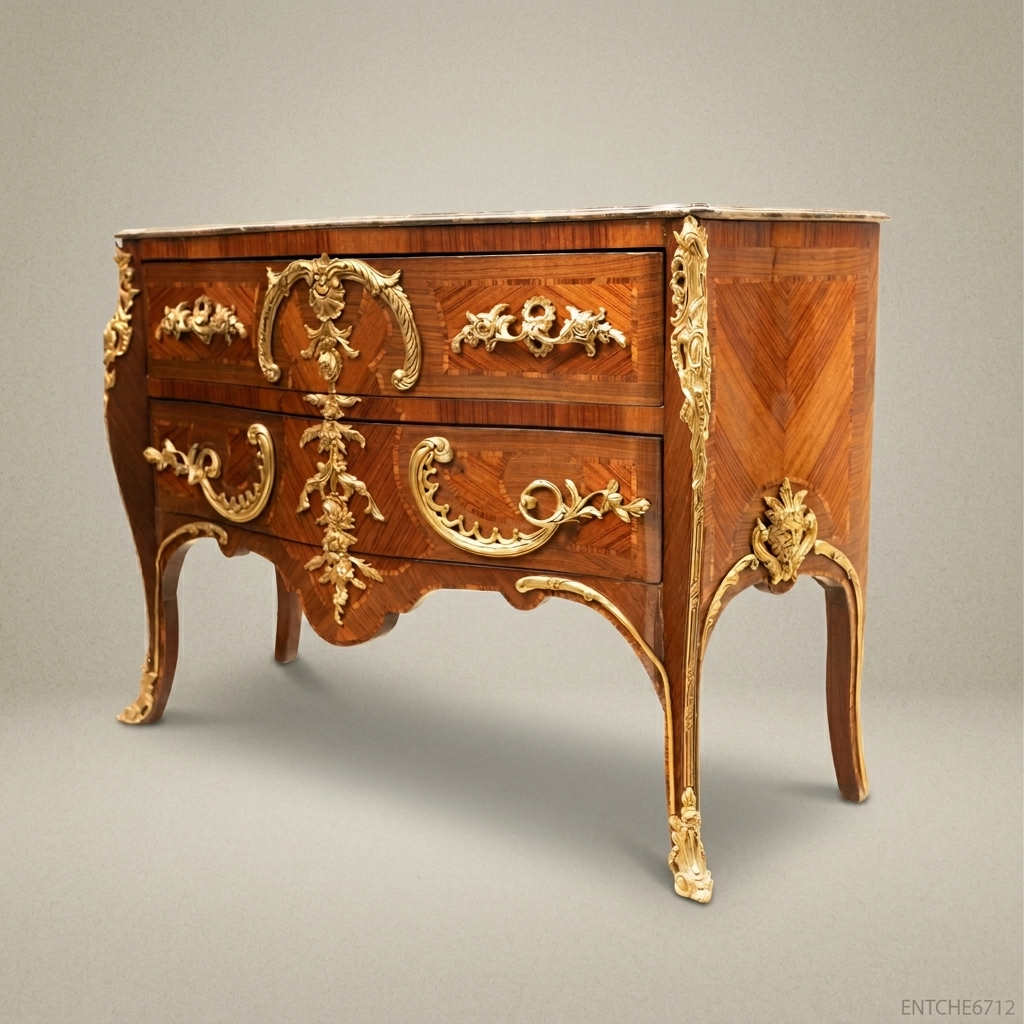 Louis XV Rococo Bombe Commode with Ormolu Mounts & Marble Top