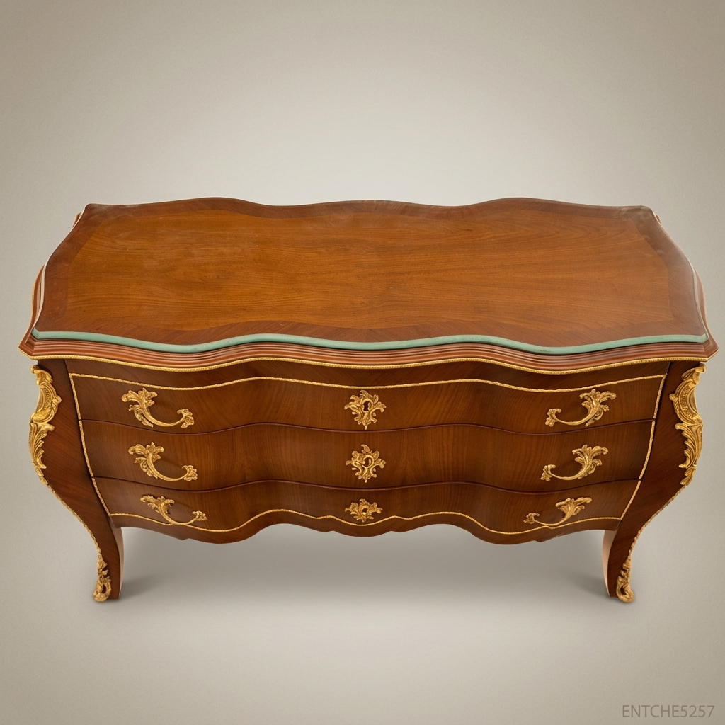 Louis XV Bombe Commode with Gilt Brass Mounts & Walnut Marquetry