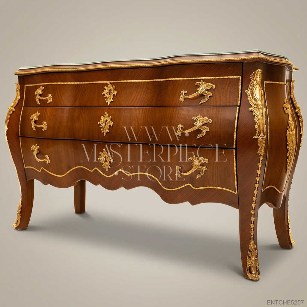 Louis XV Bombe Commode with Gilt Brass Mounts & Walnut Marquetry