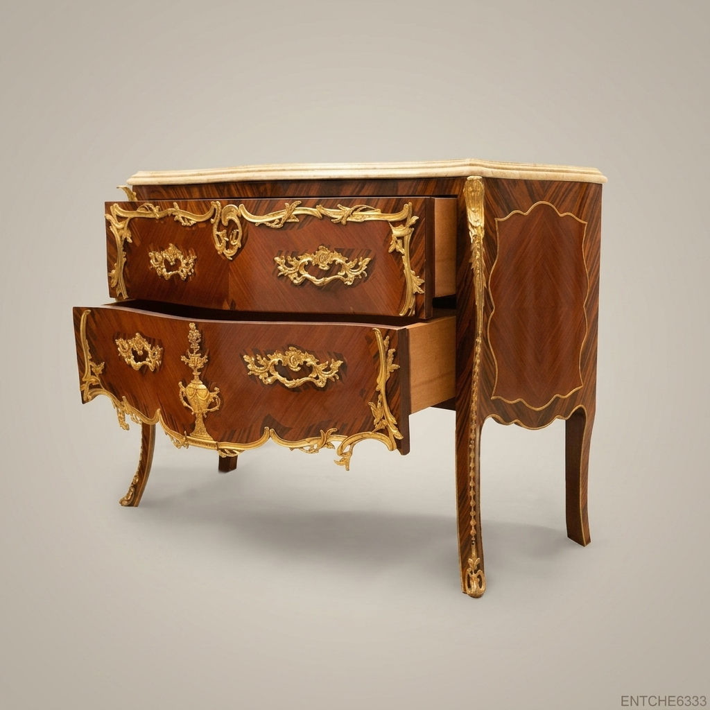 Louis XV Bombe Commode with Gilt Bronze Mounts & Marble Top