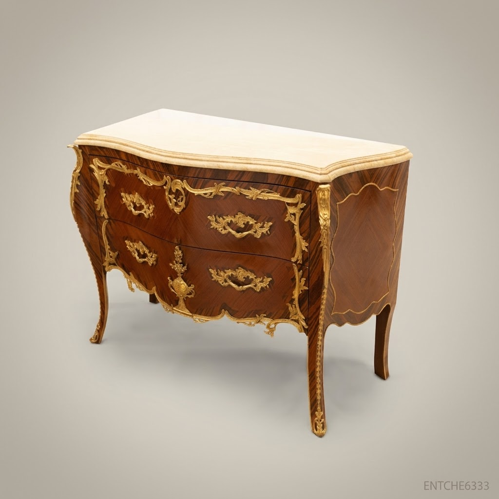 Louis XV Bombe Commode with Gilt Bronze Mounts & Marble Top