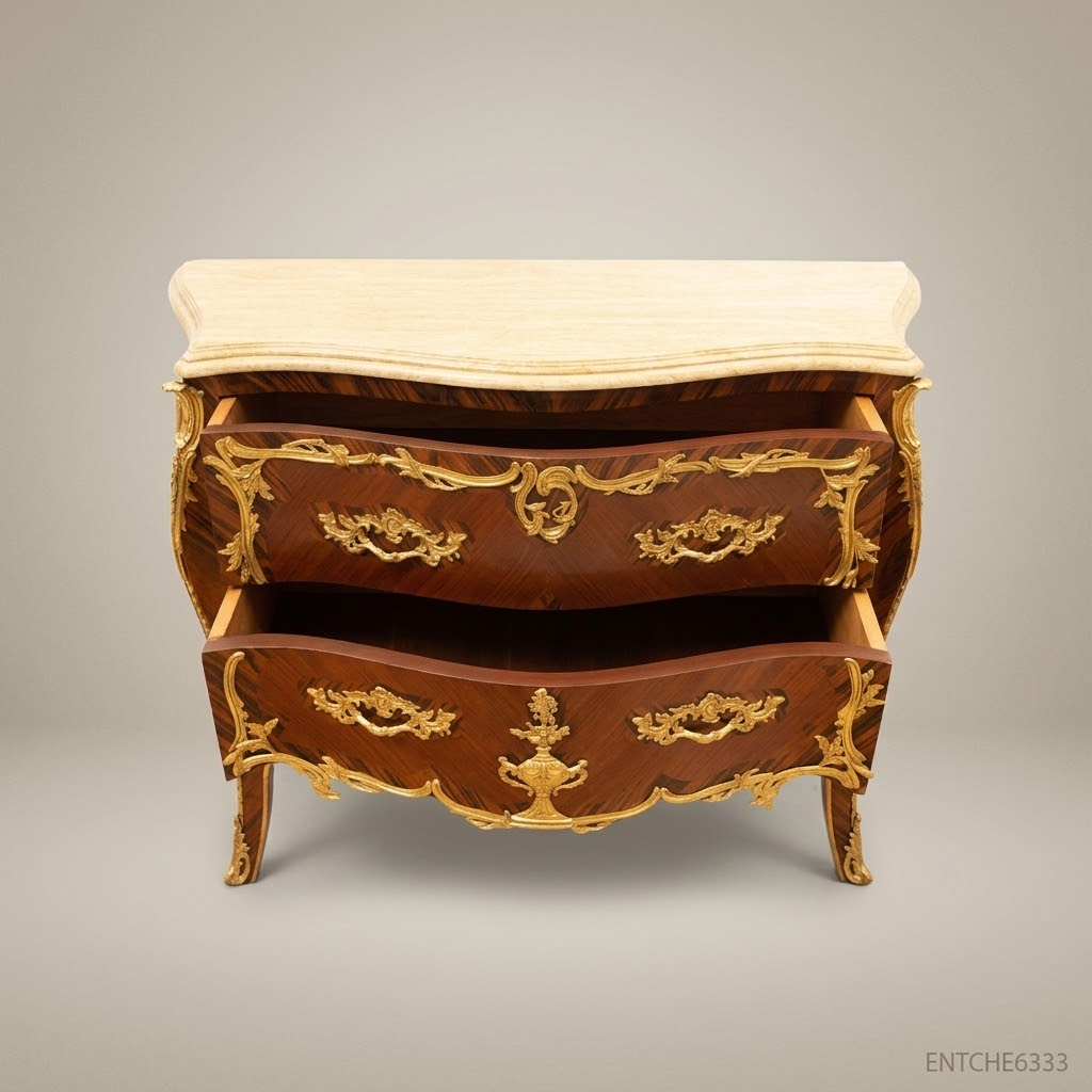 Louis XV Bombe Commode with Gilt Bronze Mounts & Marble Top