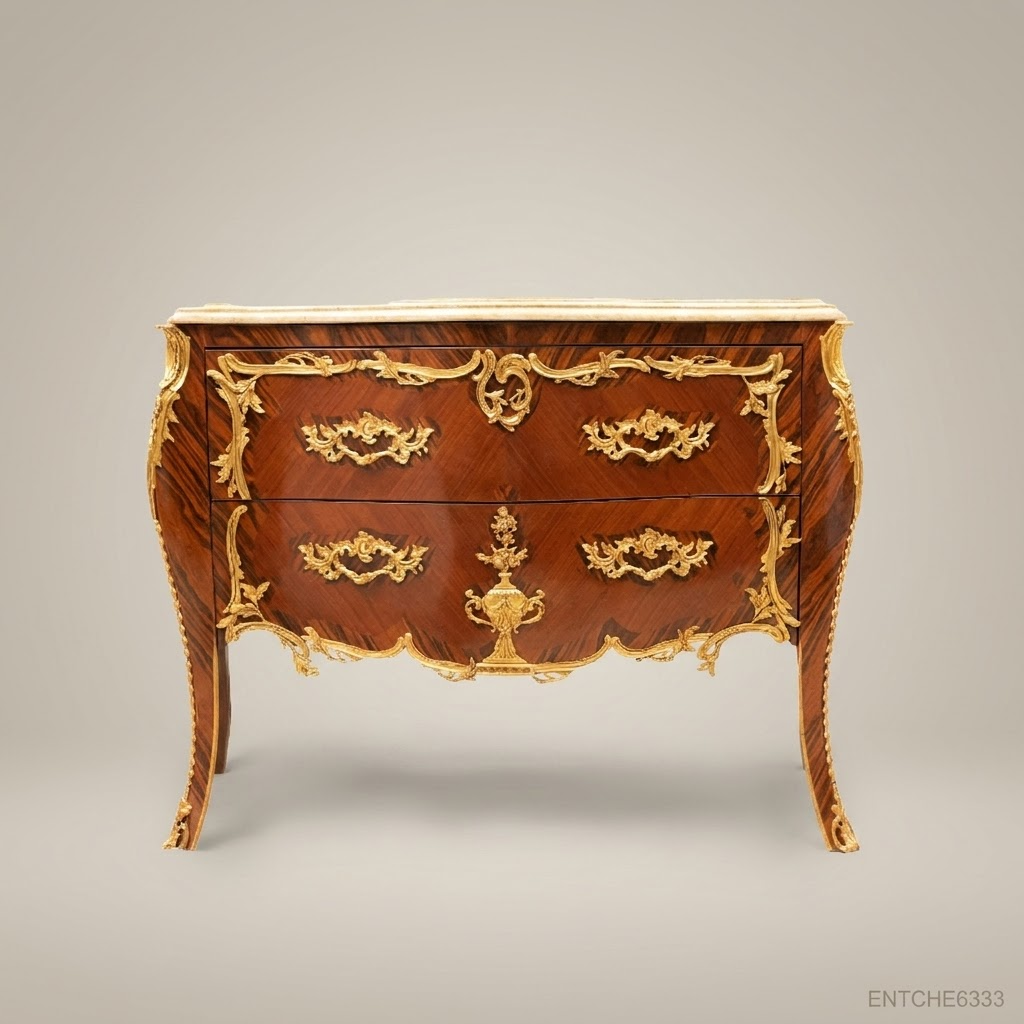 Louis XV Bombe Commode with Gilt Bronze Mounts & Marble Top