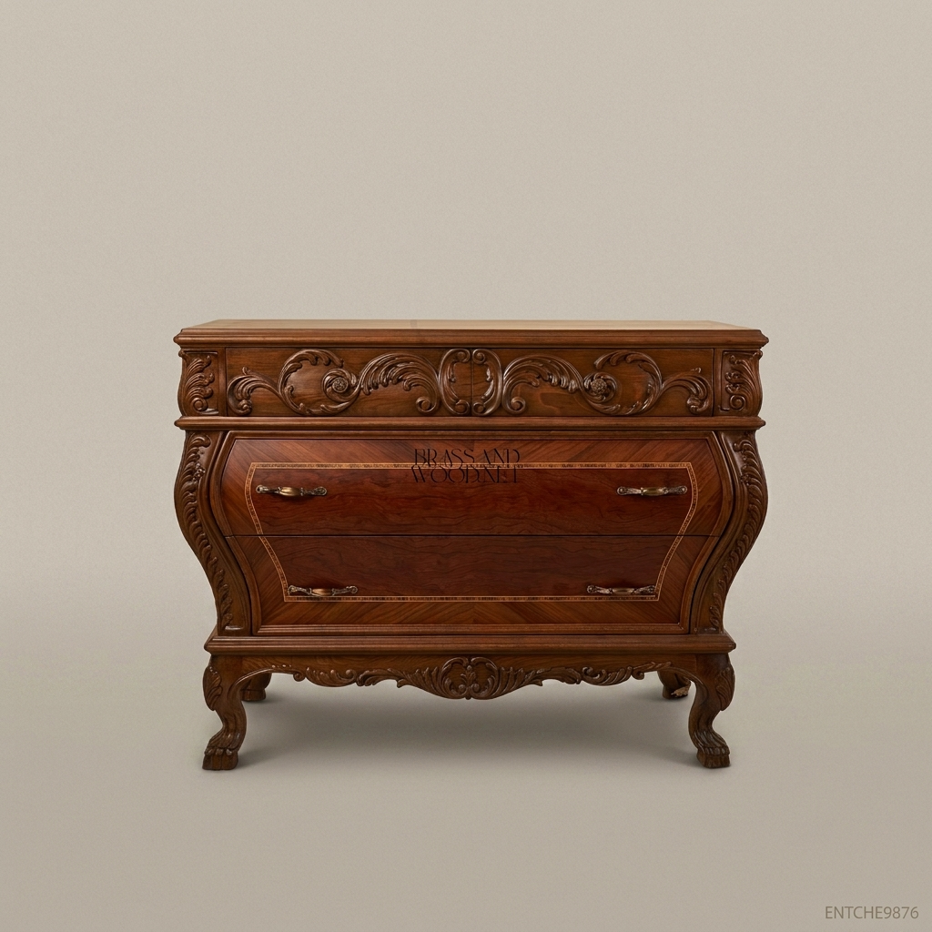 Louis XV Rococo Bombe Commode with Hand-Carved Acanthus Frieze