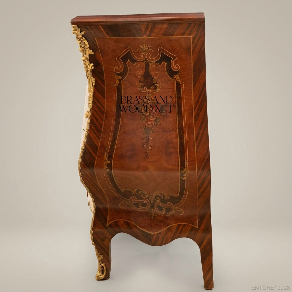 Louis XV Rococo Bombe Commode with Floral Marquetry & Gilt Bronze Mounts