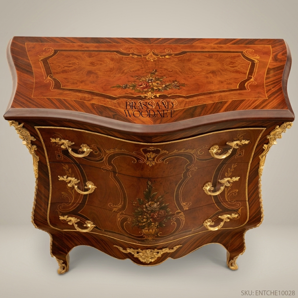 Louis XV Rococo Bombe Commode with Floral Marquetry & Gilt Bronze Mounts