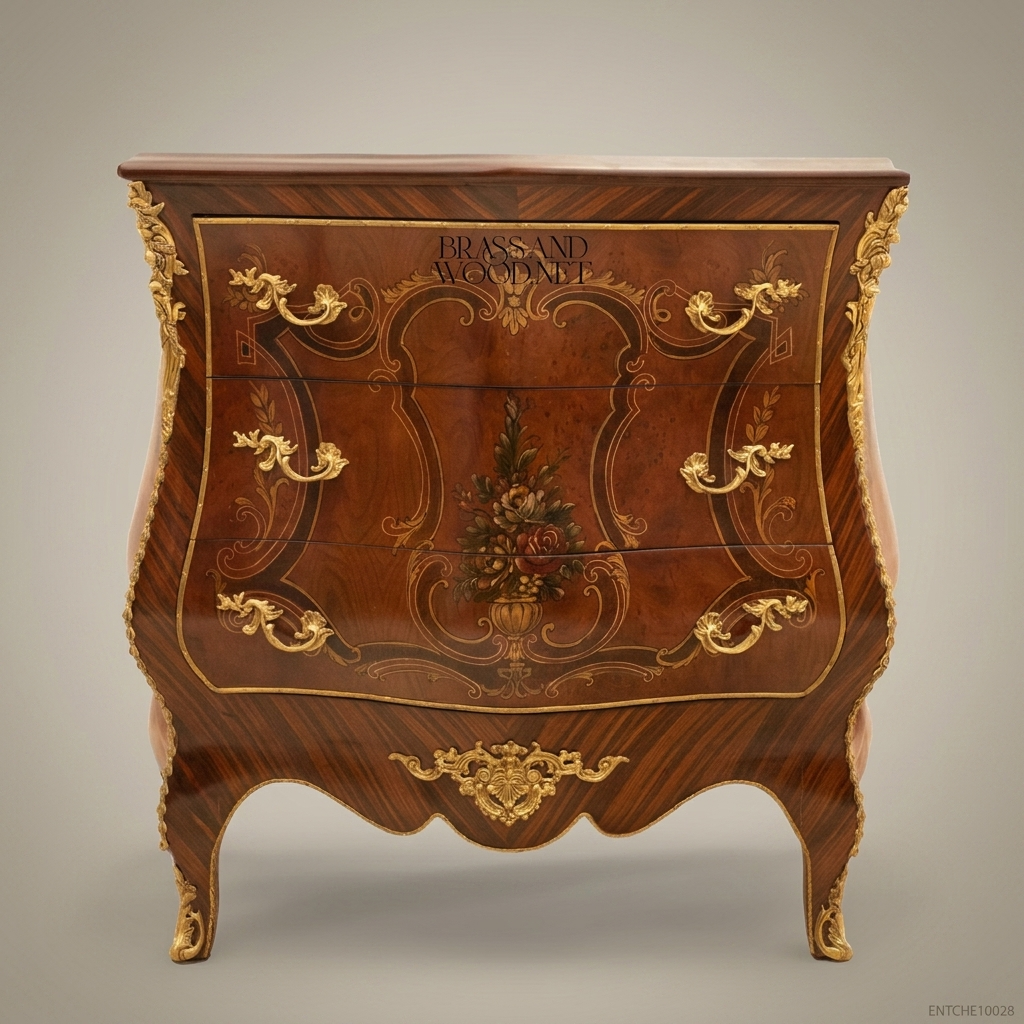 Louis XV Rococo Bombe Commode with Floral Marquetry & Gilt Bronze Mounts