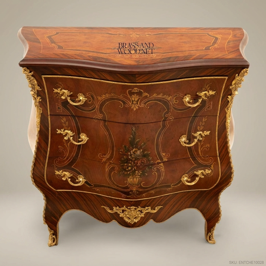 Louis XV Rococo Bombe Commode with Floral Marquetry & Gilt Bronze Mounts