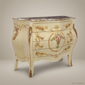 Louis XV Bombe Commode – Ivory Lacquer & Hand-Painted Floral Marquetry