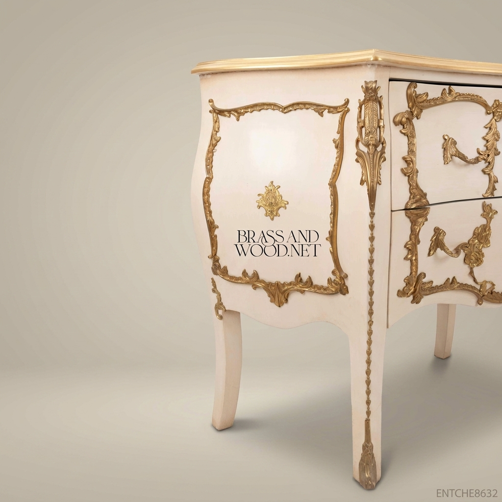 Louis XV Rococo Bombe Commode in Ivory Lacquer with Gold Leaf Mounts