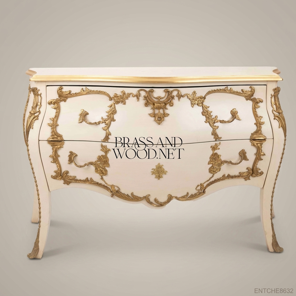 Louis XV Rococo Bombe Commode in Ivory Lacquer with Gold Leaf Mounts