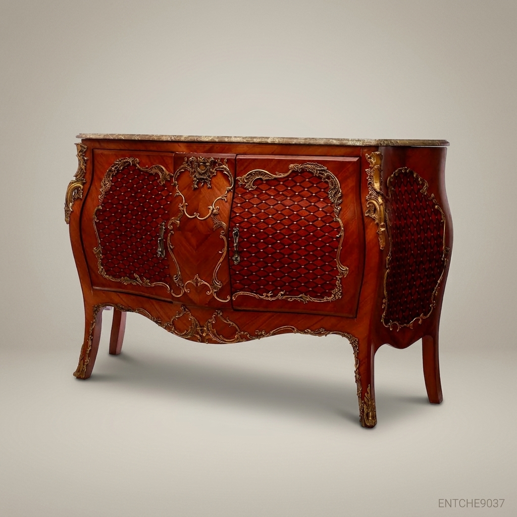 Louis XV Rococo Bombe Commode with Marble Top & Gilt Bronze Mounts