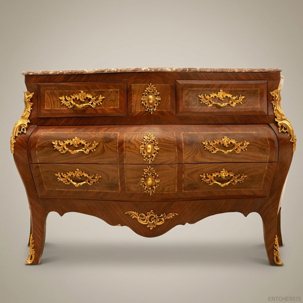 Louis XV Bombe Commode with Marble Top & Gilded Brass Mounts
