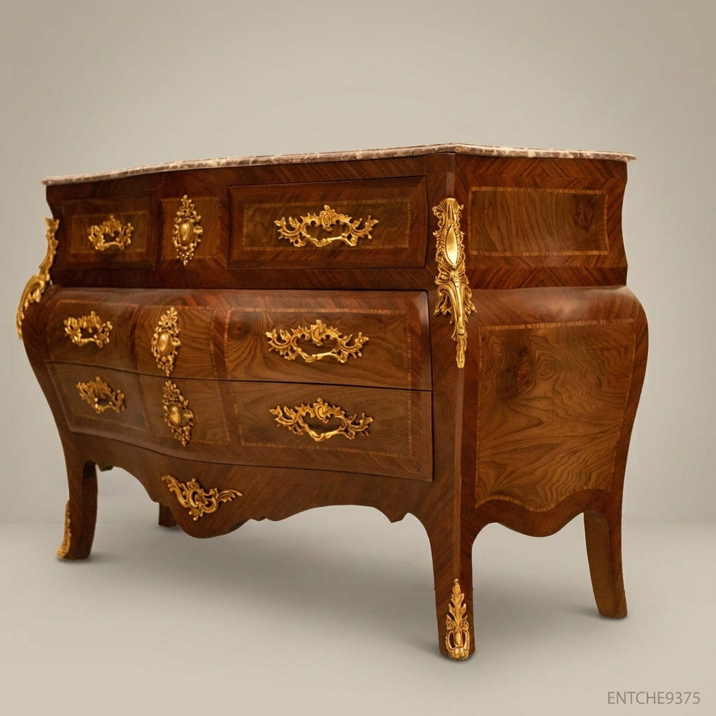 Louis XV Bombe Commode with Marble Top & Gilded Brass Mounts