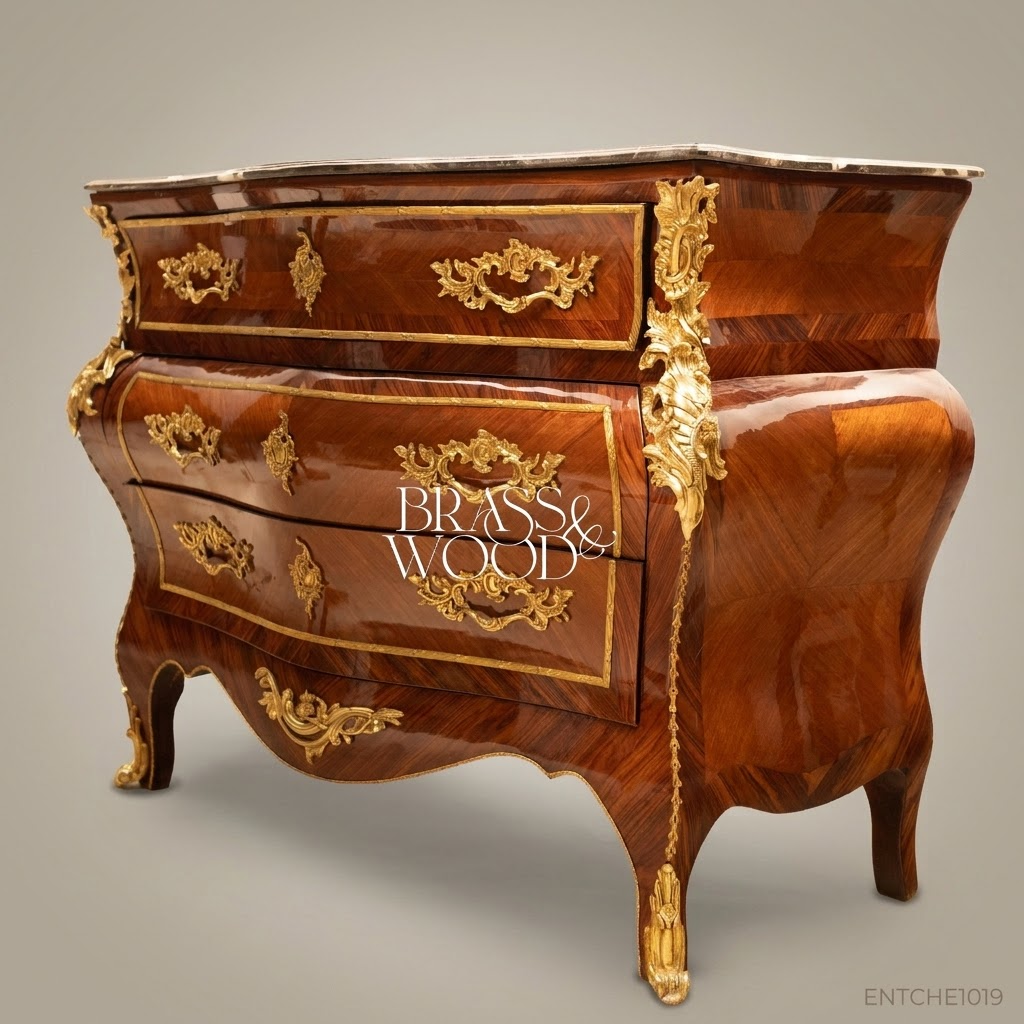 Louis XV Bombe Commode with Gilt Bronze Mounts & Marble Top