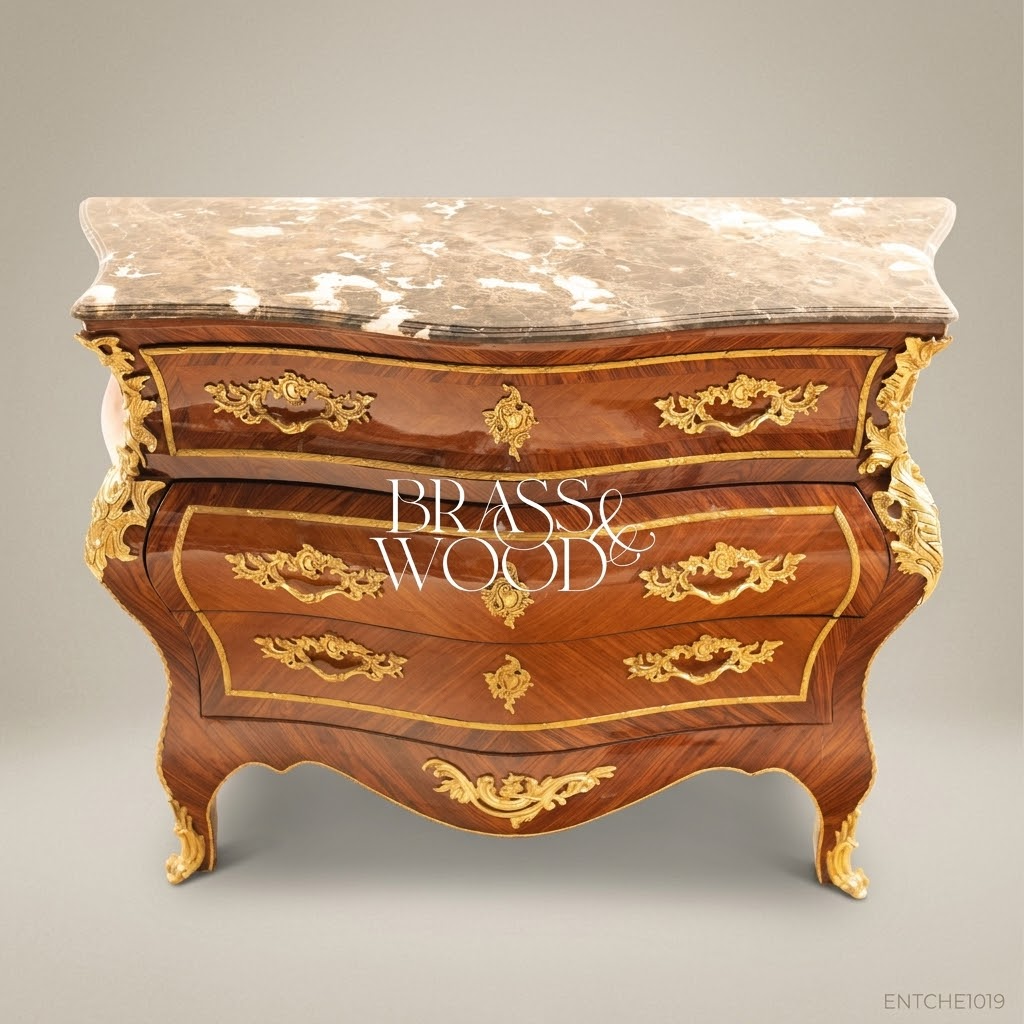 Louis XV Bombe Commode with Gilt Bronze Mounts & Marble Top