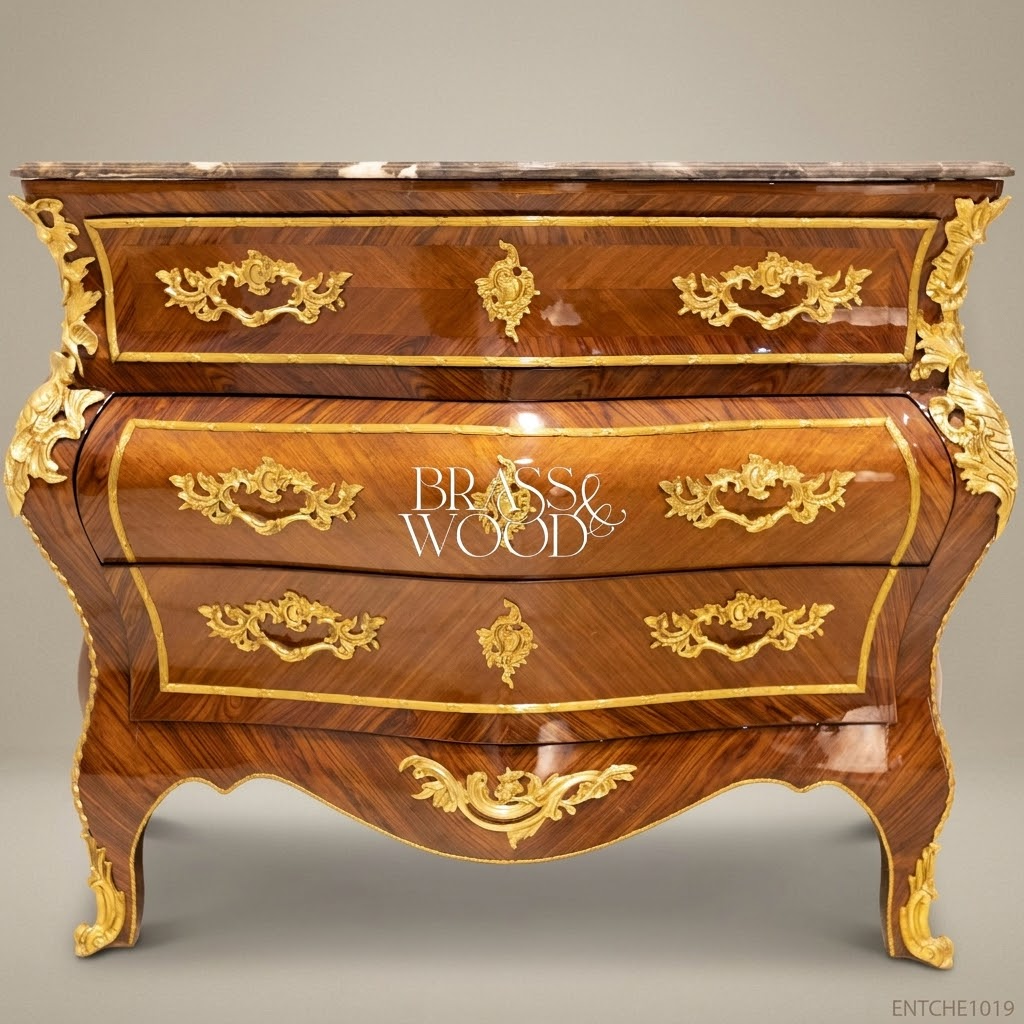 Louis XV Bombe Commode with Gilt Bronze Mounts & Marble Top