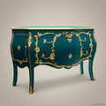 Louis XV Rococo Bombe Commode in Teal Lacquer with Gilt Brass Ormolu