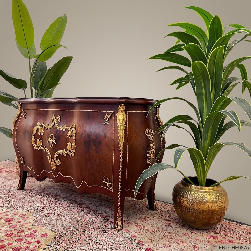 Louis XV Rococo Bombe Commode with Gilt Brass Ormolu Mounts