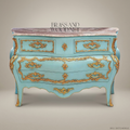 Louis XV Rococo Bombe Commode in Turquoise Lacquer with Gilded Bronze Ormolu