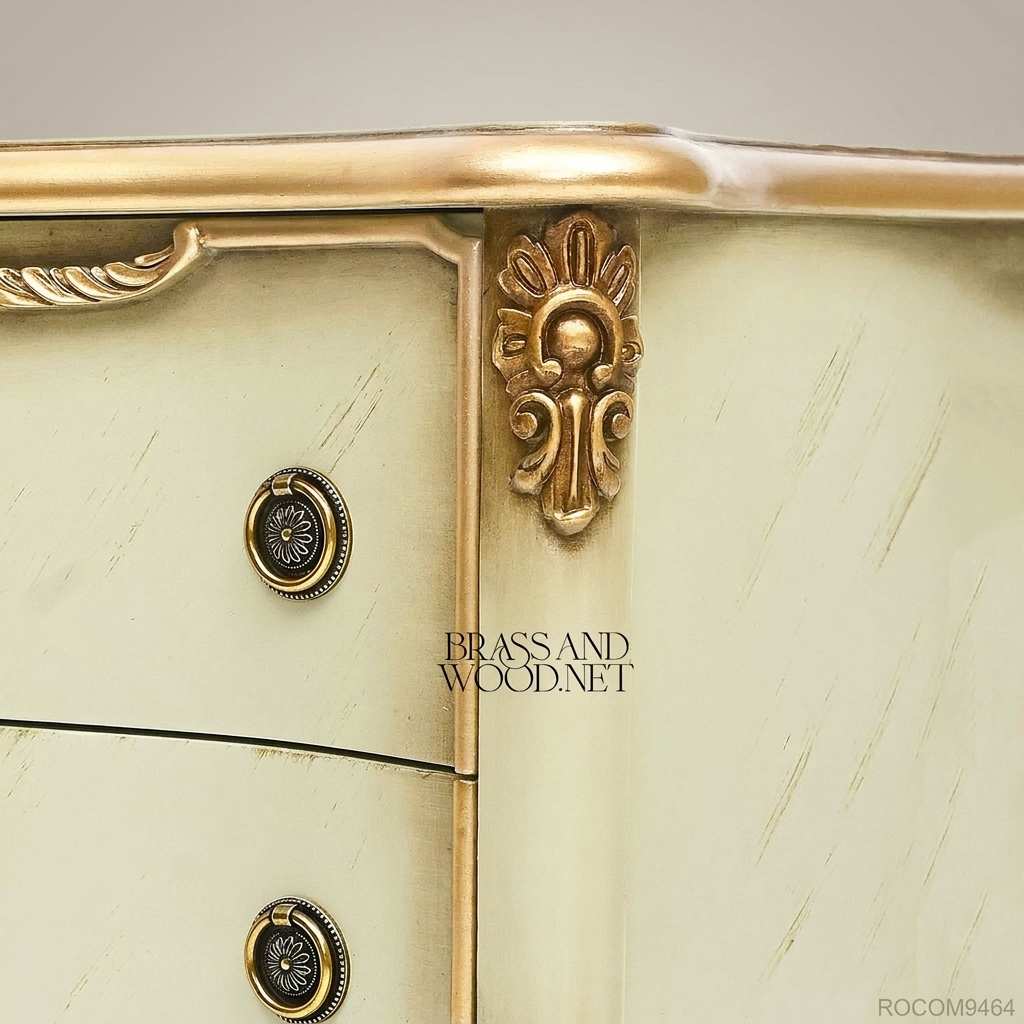 Louis XV Rococo Bombé Nightstand — Ivory Lacquer with Antique Gold Carved Acanthus