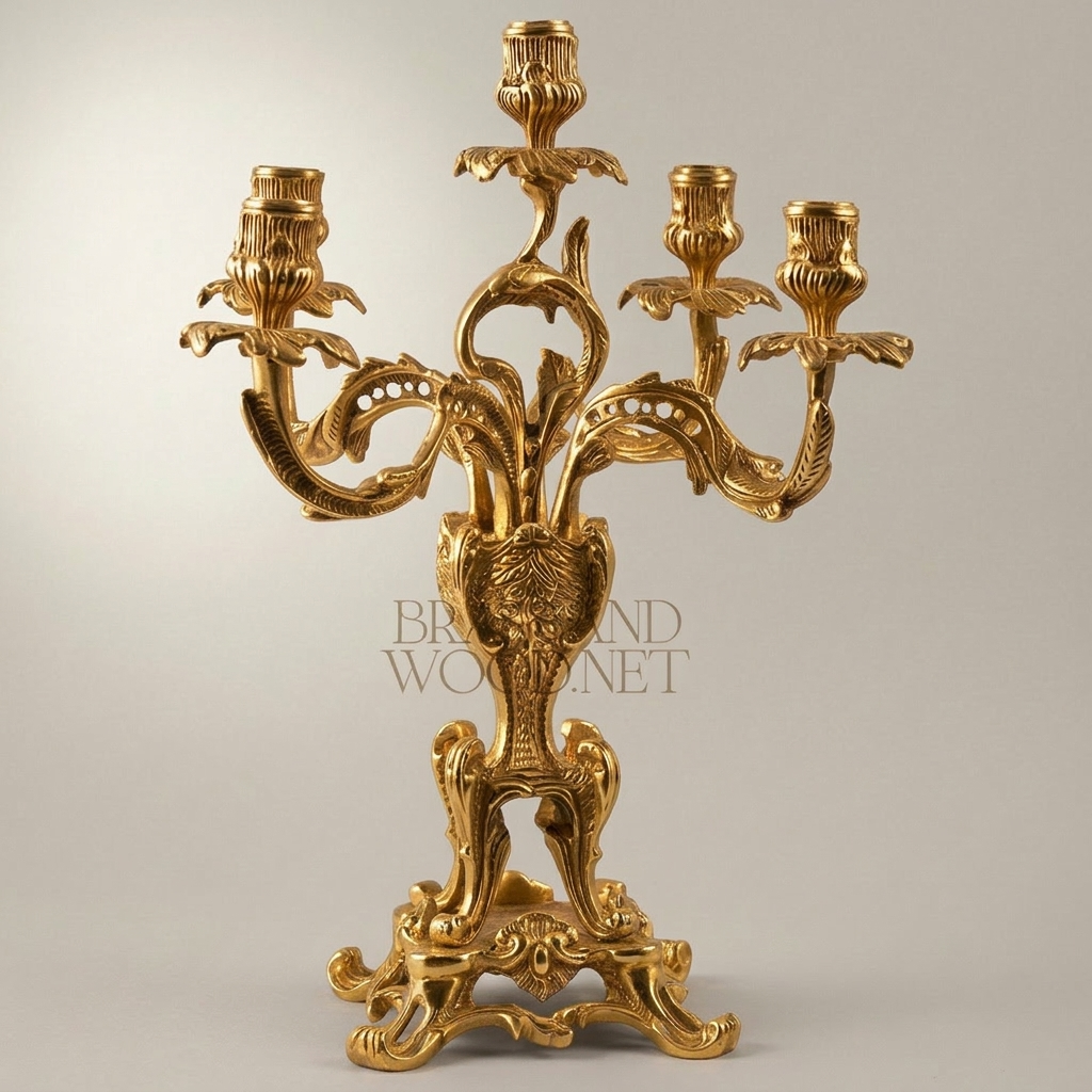 Louis XV Rococo Brass Candelabra - 5-Arm Acanthus & Rocaille Scrollwork